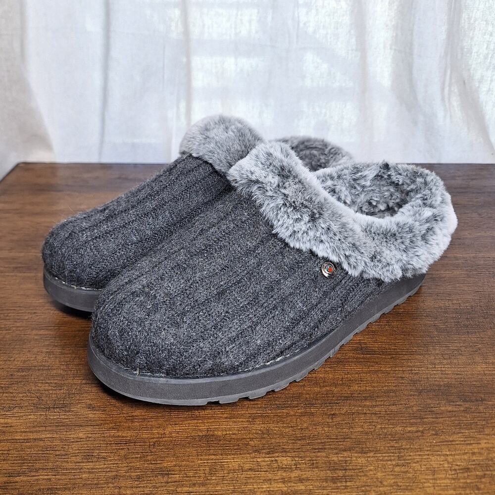 Skechers BOBS Keepsake Ice Angel cable knit sweater slip on clogs faux fur lined